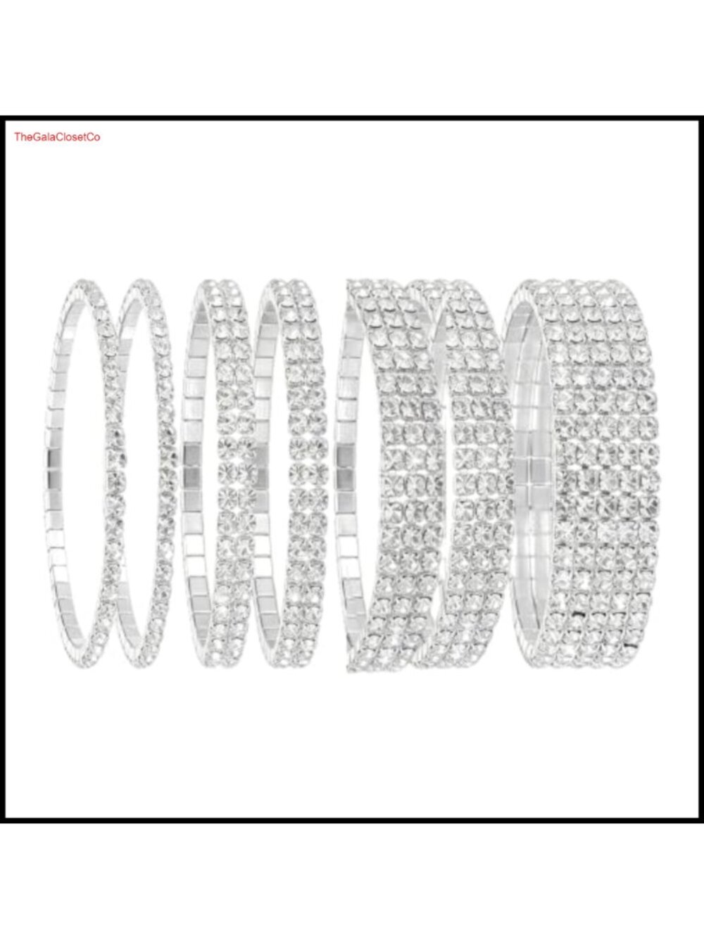 Rhinestone Stretch Bracelet Set Stackable Bridal Layered Jewelry 7 Pc